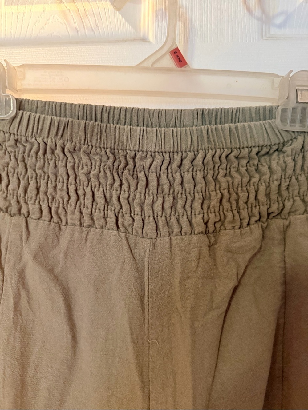 Wide Leg Tiered Palazzo Pants in Olive Green, smocked waistline - Picture 4 of 7